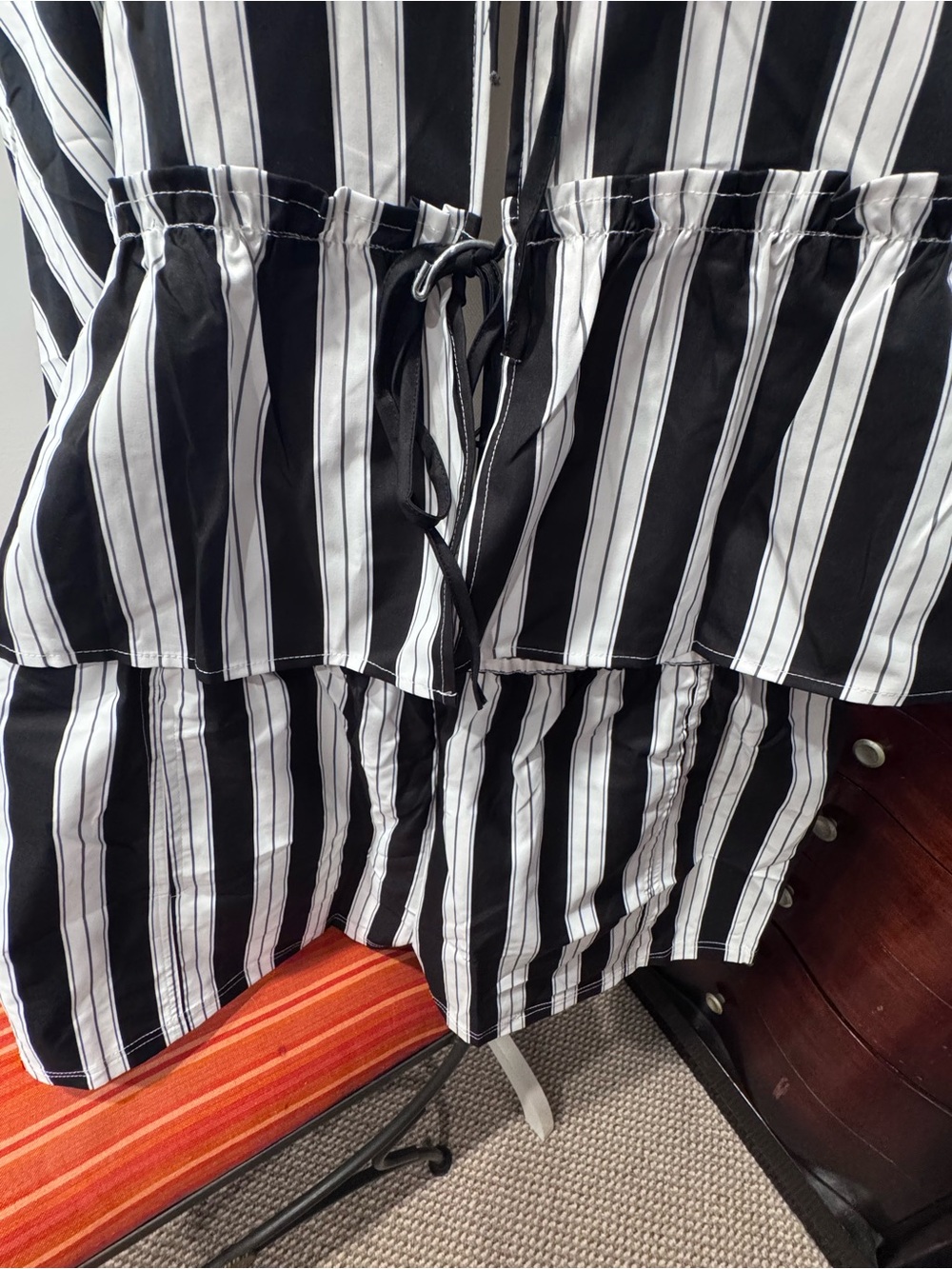 Black & White Vertical Stripe Blouse And Short Set - Picture 8 of 11